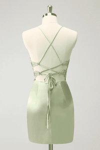 Spaghetti Straps Applique Tight Homecoming Dress