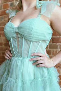 Bow Tie Straps Corset A-Line Ruffle Homecoming Dress