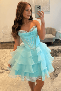 Sweetheart Corset Beaded Ruffle Homecoming Dress
