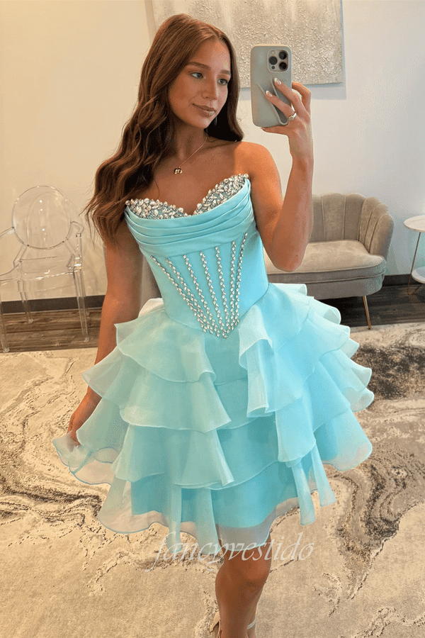 Sweetheart Corset Beaded Ruffle Homecoming Dress