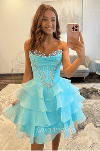 Sweetheart Corset Beaded Ruffle Homecoming Dress