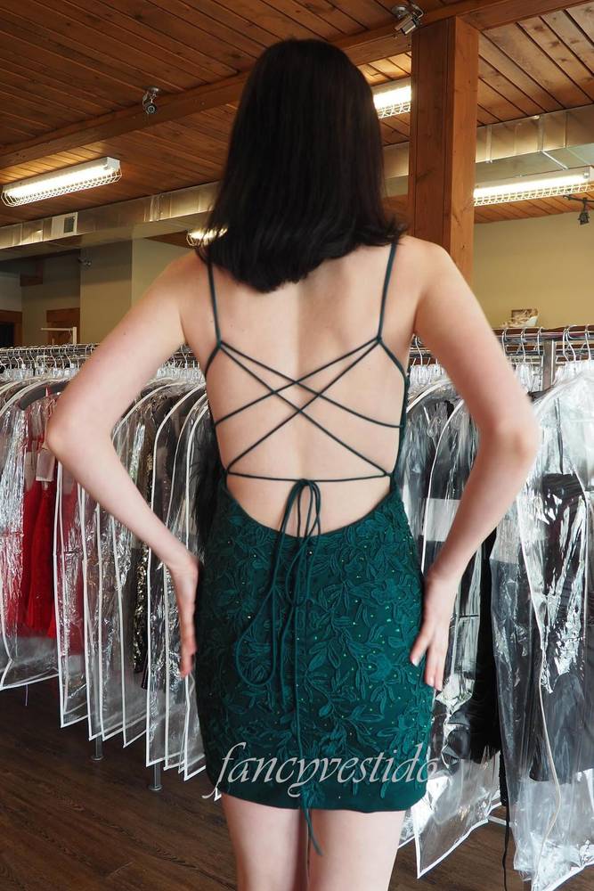 Straps Green Applique Beaded Homecoming Dress