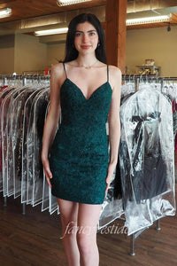 Straps Green Applique Beaded Homecoming Dress