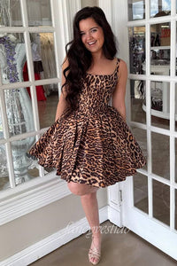 Straps Cheetah Print A-Line Homecoming Dress