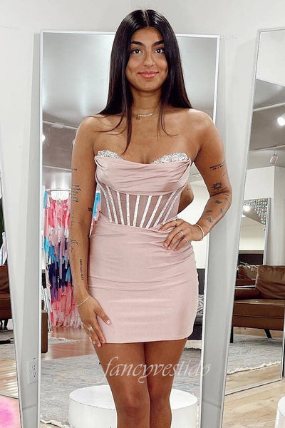 Strapless Beaded Bodycon Short Homecoming Dress
