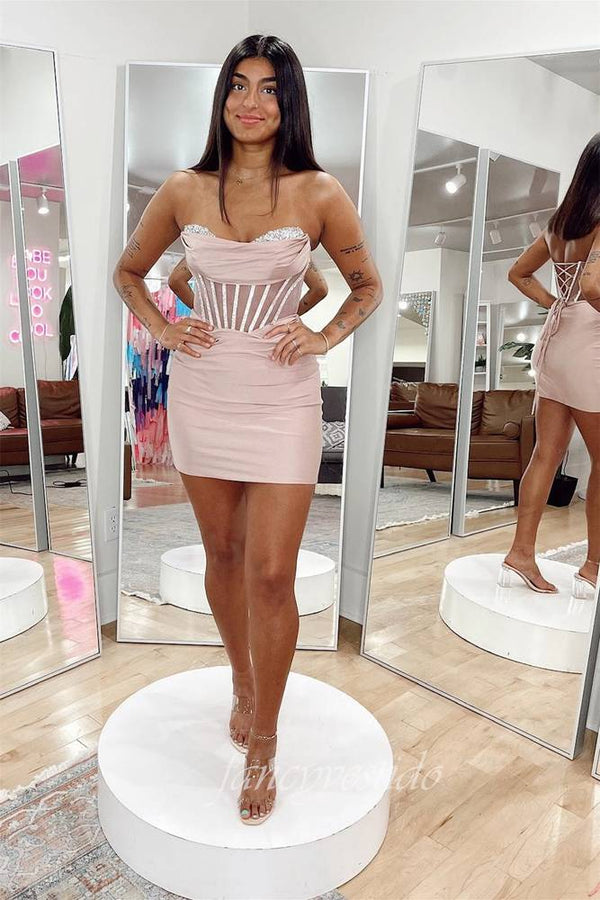 Strapless Beaded Bodycon Short Homecoming Dress