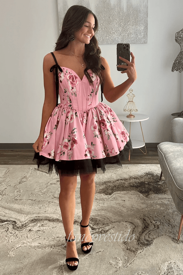 Princess Sweetheart Floral A-Line Homecoming Dress