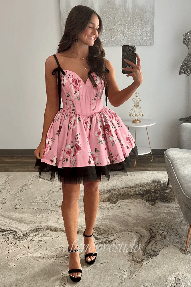 Princess Sweetheart Floral A-Line Homecoming Dress