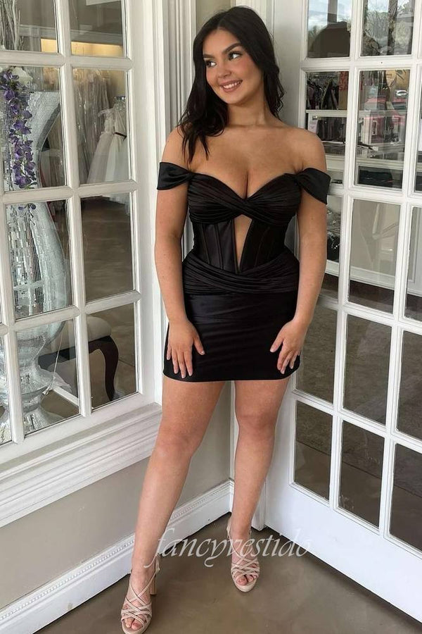  Off the Shoulder Keyhole Tight Homecoming Dress