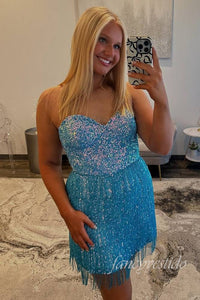 Sweetheart Sequin Tight Homecoming Dress with Fringe