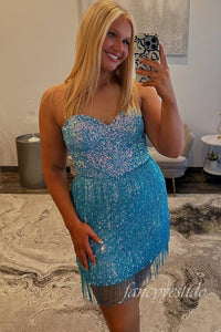 Sweetheart Sequin Tight Homecoming Dress with Fringe