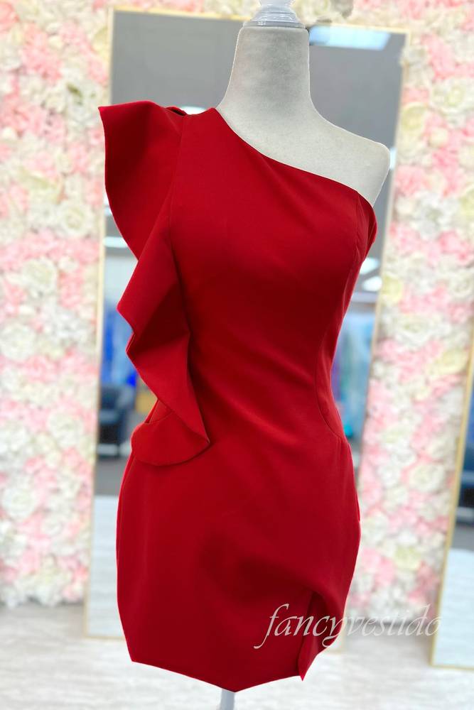 One Shoulder Ruffle Tight Short Homecoming Dress