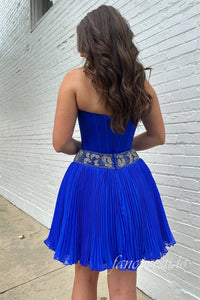 Royal Blue Strapless Beaded Ruched Homecoming Dress