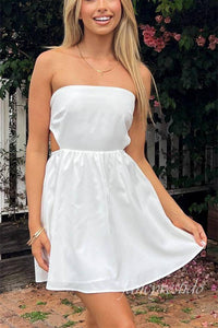 Strapless Short Graduation Dress with Bow Back