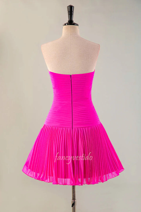 Sweetheart Hot Pink Keyhole Ruched Homecoming Dress