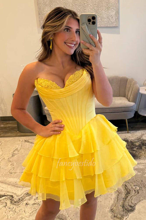 Sweetheart Applique Corset Ruffle Homecoming Dress