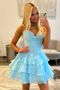 Sweetheart Applique Corset Ruffle Homecoming Dress