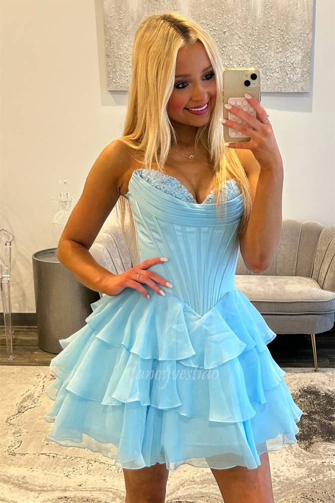 Sweetheart Applique Corset Ruffle Homecoming Dress