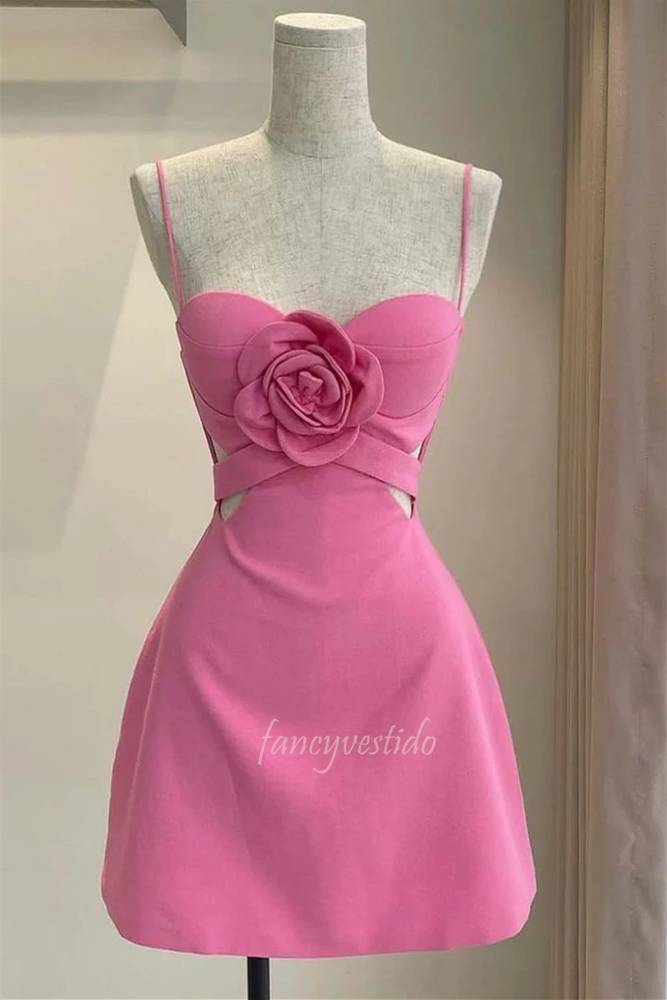 Straps Cutout Tight Homecoming Dress with Floral