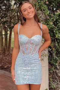 Straps Sweetheart Sequin Applique Homecoming Dress