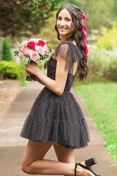 Straps Sweetheart Dot A-Line Tulle Homecoming Dress