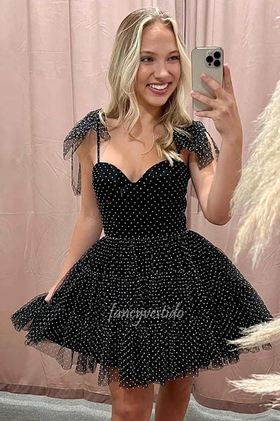 Straps Sweetheart Dot A-Line Tulle Homecoming Dress