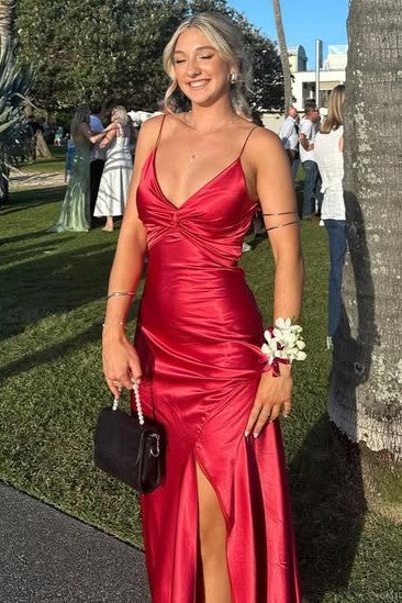 Chic Straps V-Neck Twist Knot Mermaid Prom Dress with Slit