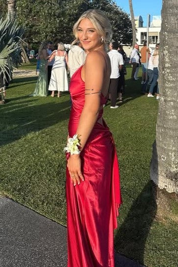 Chic Straps V-Neck Twist Knot Mermaid Prom Dress with Slit