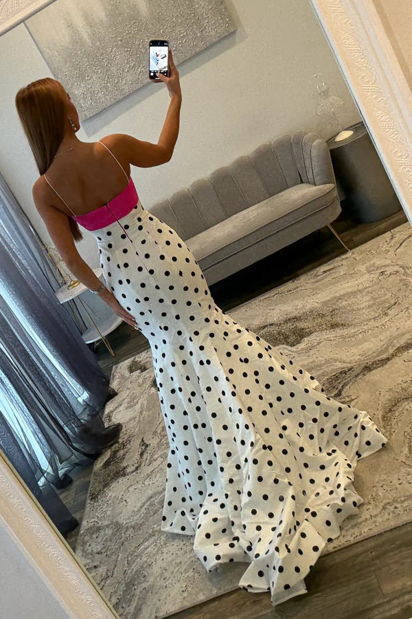 Simple Straps Sweetheart Polka Dots Mermaid Prom Dress