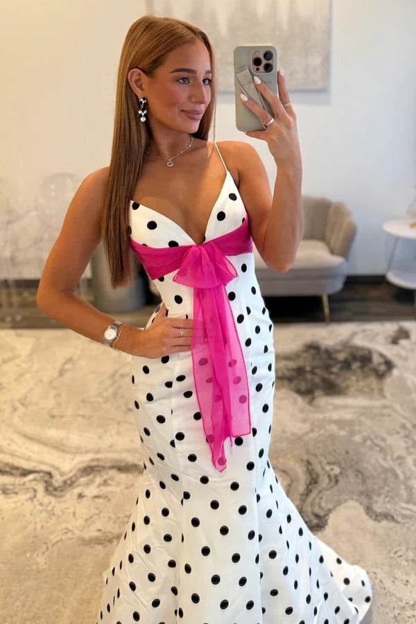 Simple Straps Sweetheart Polka Dots Mermaid Prom Dress