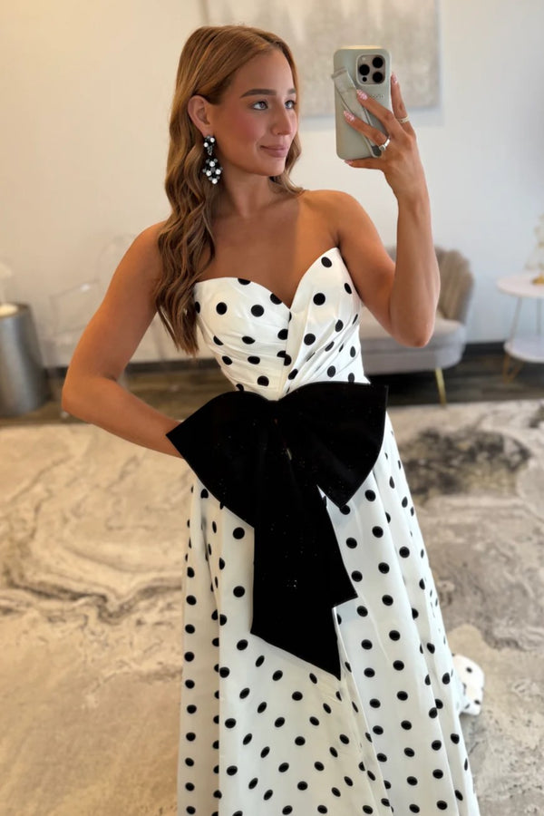 Elegant Sweetheart Polka Dots A-Line Prom Dress with Bow