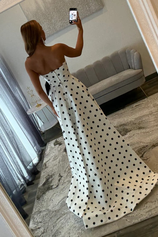 Elegant Sweetheart Polka Dots A-Line Prom Dress with Bow