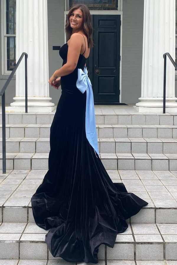 Elegant Straps Velvet Mermaid Prom Dress with Bow