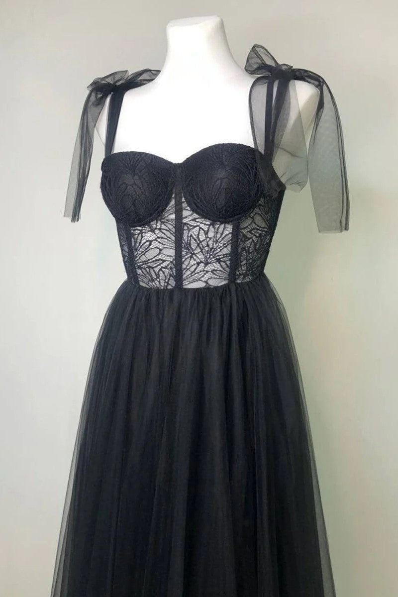 Charming Corset A-Line Slit Prom Dress with Bow Tie Straps FancyVestido Charming Corset A-Line Slit Prom Dress with Bow Tie Straps FancyVestido