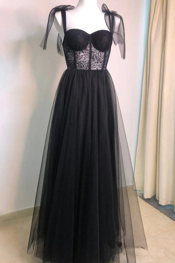 Charming Corset A-Line Slit Prom Dress with Bow Tie Straps