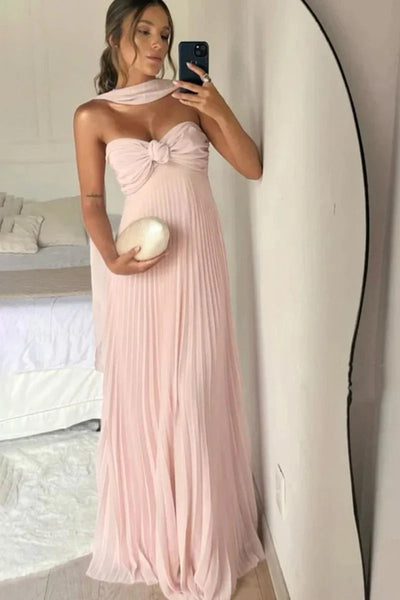 Strapless Keyhole Pleated Chiffon A-Line  Prom Dress