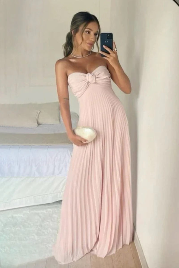 Strapless Keyhole Pleated Chiffon A-Line  Prom Dress