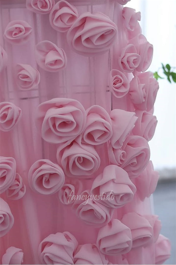 Romantic Sweetheart Pink 3D Floral Mermaid Long Prom Dress