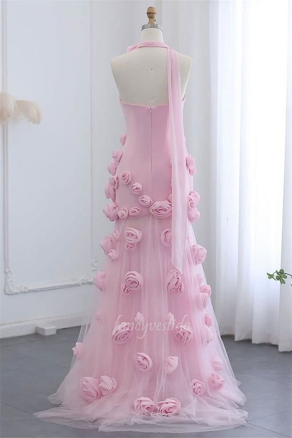 Romantic Sweetheart Pink 3D Floral Mermaid Long Prom Dress