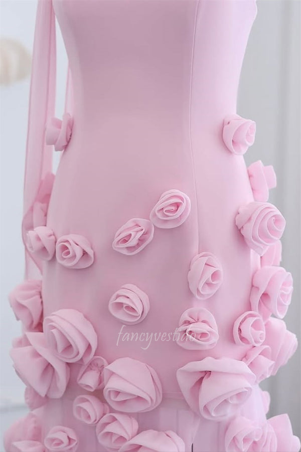 Romantic Sweetheart Pink 3D Floral Mermaid Long Prom Dress
