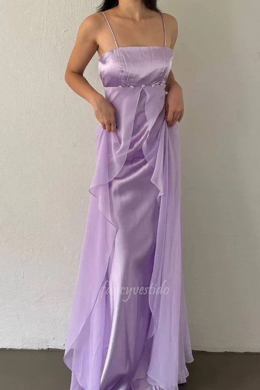 Elegant Spaghetti Straps Lilac A-Line Formal Prom Dress