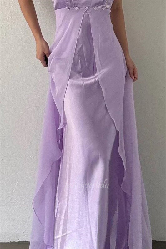 Elegant Spaghetti Straps Lilac A-Line Formal Prom Dress