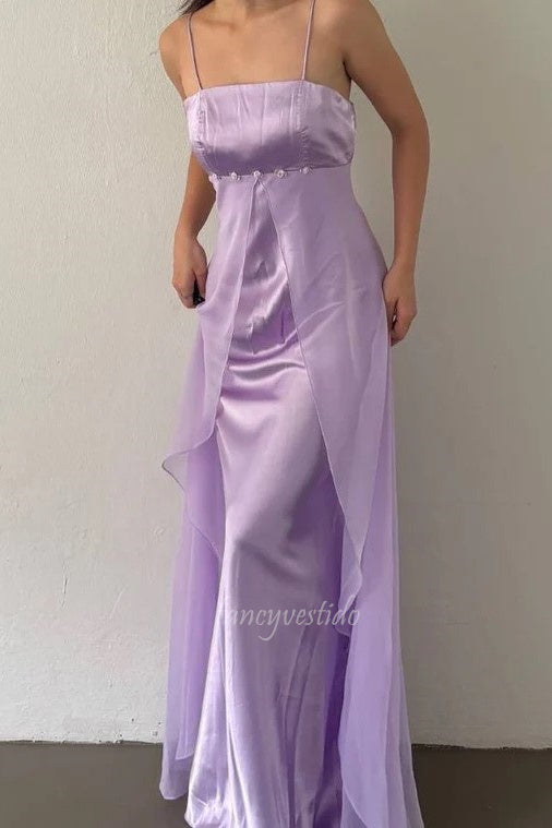 Elegant Spaghetti Straps Lilac A-Line Formal Prom Dress