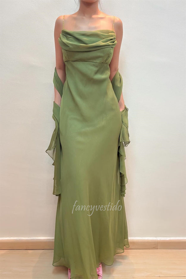 Elegant Bateau Pleated Long Formal Prom Dress