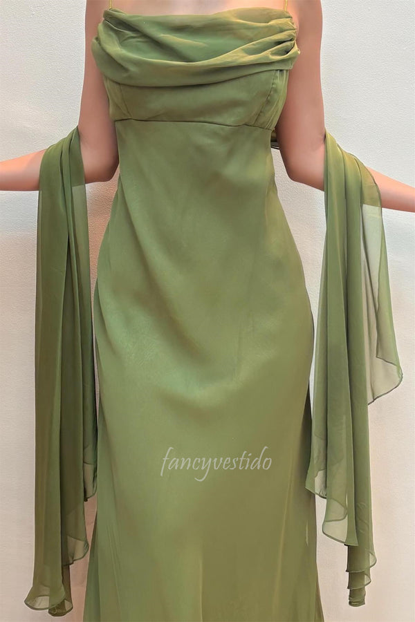 Elegant Bateau Pleated Long Formal Prom Dress
