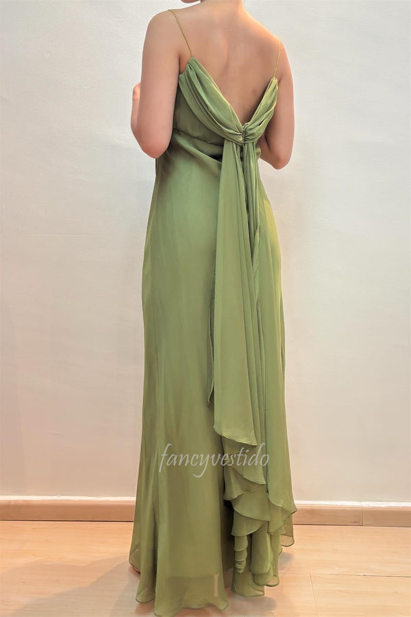 Elegant Bateau Pleated Long Formal Prom Dress