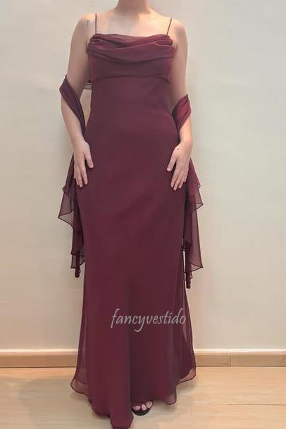 Elegant Bateau Pleated Long Formal Prom Dress