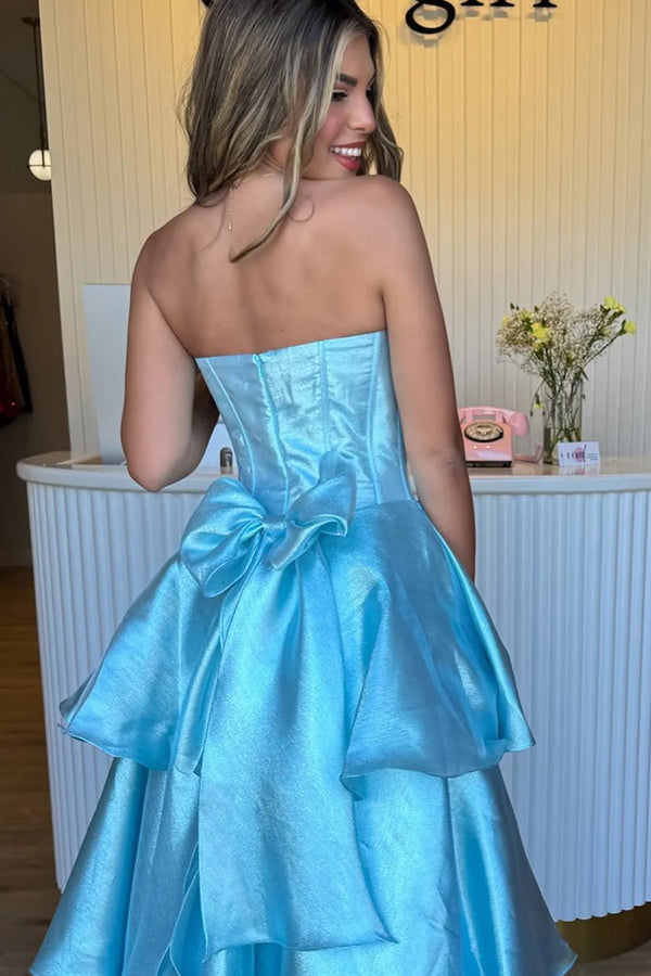 Sparkly Sweetheart Blue Tulle A-Line Ruffle Prom  Gown