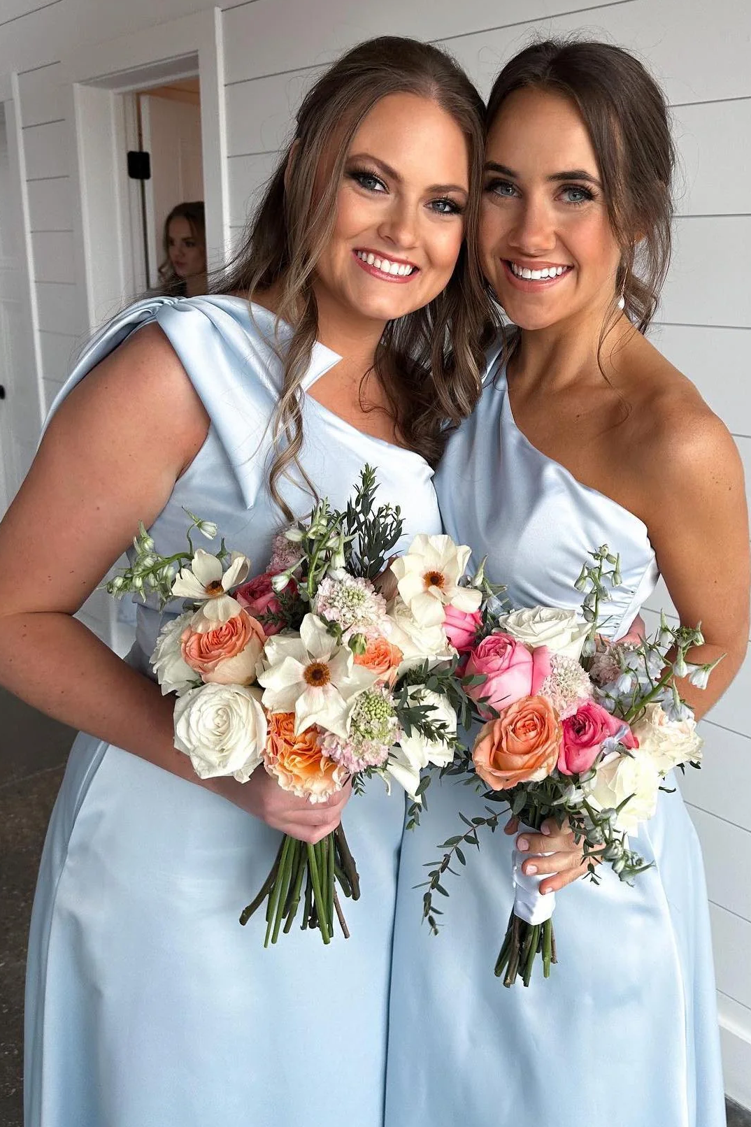 One Shoulder Light Blue A-line Bridesmaid Dress with Bow FancyVestido One Shoulder Light Blue A-line Bridesmaid Dress with Bow FancyVestido