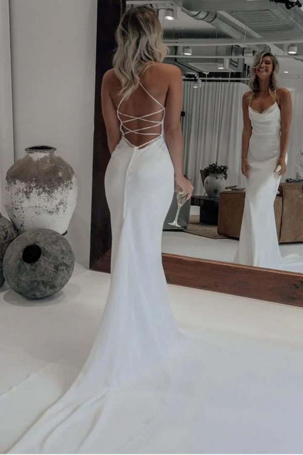 Sexy Spaghetti Straps Mermaid Wedding Dress with Lace-Up